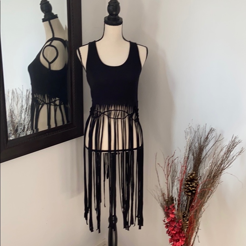 Black Tassel cropped tank